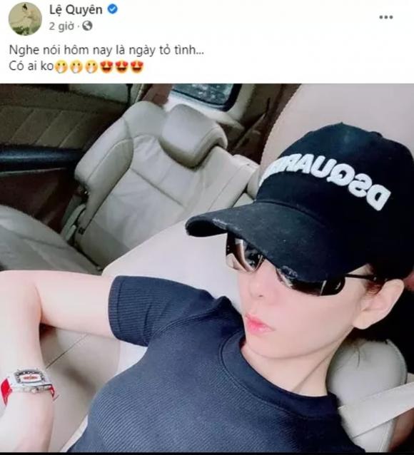 Lệ Quyên gọi người tình trong bài đăng ngày tỏ tình. Ảnh: FBNV Lệ Quyên gọi người tình trong bài đăng ngày tỏ tình. Ảnh: FBNV