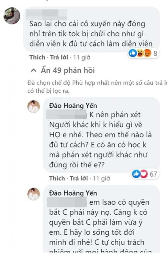 Đào Hoàng Yến đáp trả cực gắt lời bình luận không hay về mình. Ảnh: FB Đào Hoàng Yến đáp trả cực gắt lời bình luận không hay về mình. Ảnh: FB