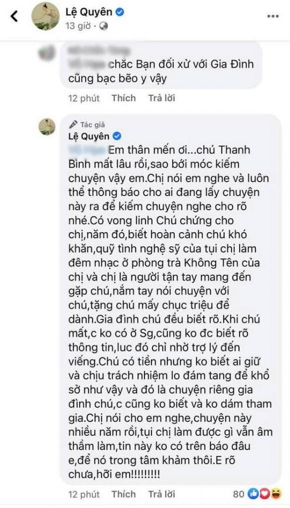 Lời đáp trả của Lệ Quyên khiến antifan 'cứng họng'. Ảnh: Chụp màn hình Lời đáp trả của Lệ Quyên khiến antifan 'cứng họng'. Ảnh: Chụp màn hình
