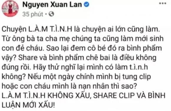 Xuân Lan lên tiếng bênh vực Anh Thư. Ảnh: Chụp màn hình Xuân Lan lên tiếng bênh vực Anh Thư. Ảnh: Chụp màn hình