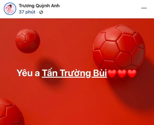 Nhân chiến thắng của tuyển Việt Nam, Trương Quỳnh Anh công khai nói lời yêu với một người đàn ông 3 Nhân chiến thắng của tuyển Việt Nam, Trương Quỳnh Anh công khai nói lời yêu với một người đàn ông 3