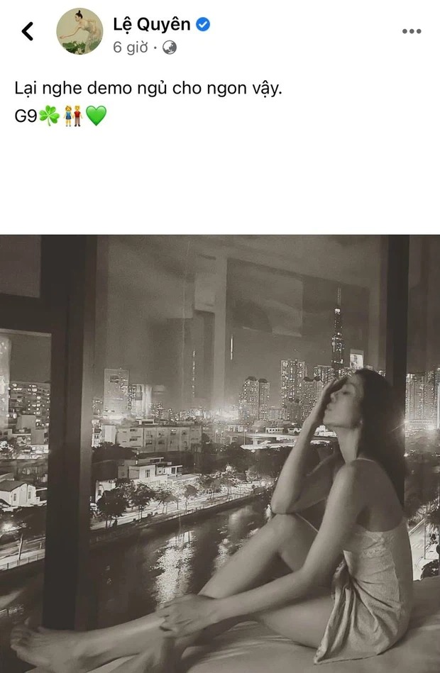 Hình ảnh lãng mạn của Lệ Quyên cùng những ký tự nhắc về người đặc biệt. Ảnh: FBNV Hình ảnh lãng mạn của Lệ Quyên cùng những ký tự nhắc về người đặc biệt. Ảnh: FBNV