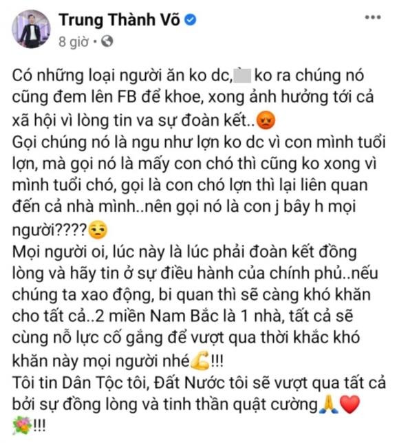 Chia sẻ gây tranh cãi của MC Thành Trung. Ảnh: FBNV Chia sẻ gây tranh cãi của MC Thành Trung. Ảnh: FBNV