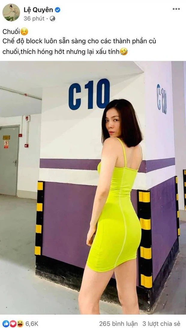 Lệ Quyên 'dằn mặt' những thành phần củ chuối. Ảnh: FBNV Lệ Quyên 'dằn mặt' những thành phần củ chuối. Ảnh: FBNV