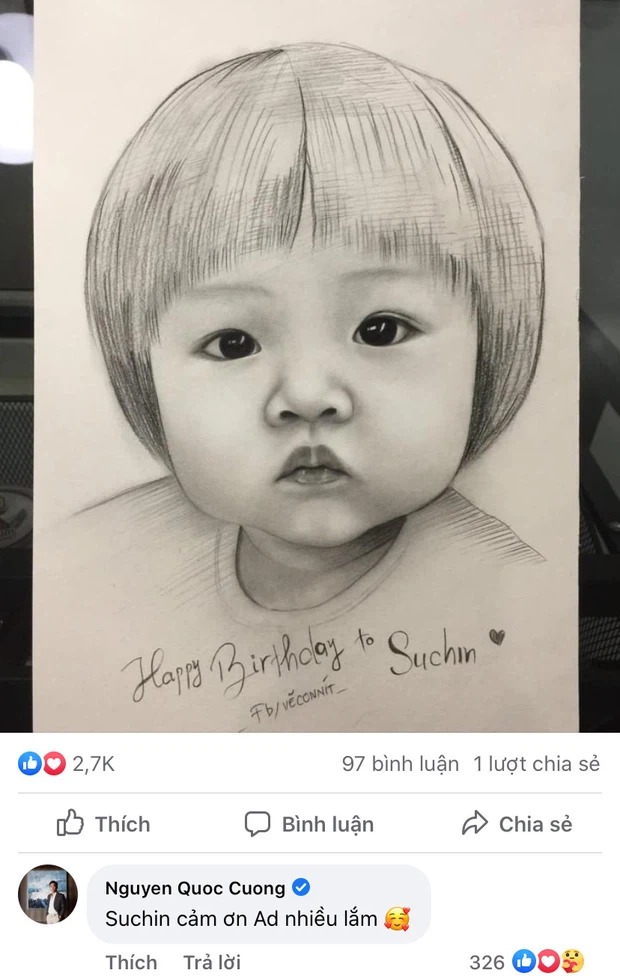Cường Đôla gửi lời cảm ơn về bức vẽ chân thực này. Ảnh: FB Cường Đôla gửi lời cảm ơn về bức vẽ chân thực này. Ảnh: FB