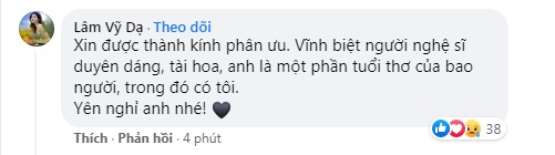Lâm Vỹ Dạ cũng thể hiện cảm xúc xót xa bên dưới bài đăng của Tự Long. Ảnh: FBNV Lâm Vỹ Dạ cũng thể hiện cảm xúc xót xa bên dưới bài đăng của Tự Long. Ảnh: FBNV