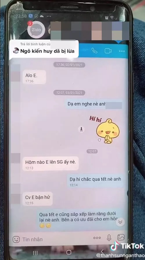 'Thánh Sún' Ngân Thảo tung đoạn tin nhắn với bên Ngô Kiến Huy. Ảnh: Chụp màn hình 'Thánh Sún' Ngân Thảo tung đoạn tin nhắn với bên Ngô Kiến Huy. Ảnh: Chụp màn hình