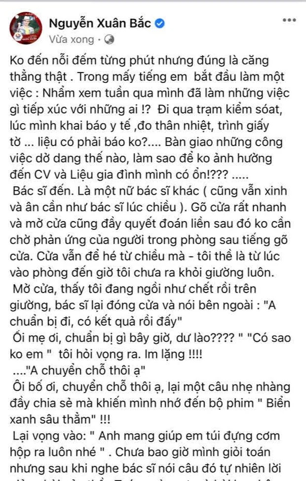Bài chia sẻ mới nhất của Xuân Bắc. Ảnh: FBNV