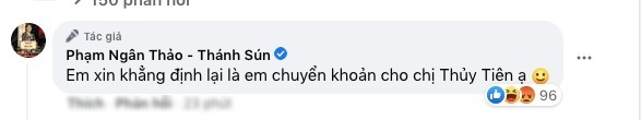Ngân Thảo khẳng định đã chuyển khoản từ thiện cho Thủy Tiên. Ảnh: FBNV Ngân Thảo khẳng định đã chuyển khoản từ thiện cho Thủy Tiên. Ảnh: FBNV