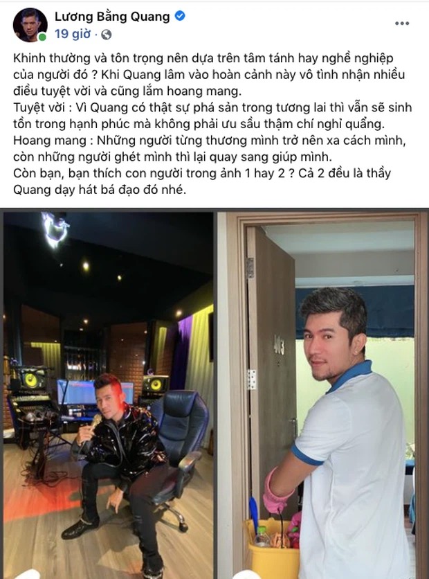 Lương Bằng Quang tiết lộ bị kỳ thị vì đăng ảnh lao động tay chân. Ảnh: FBNV Lương Bằng Quang tiết lộ bị kỳ thị vì đăng ảnh lao động tay chân. Ảnh: FBNV
