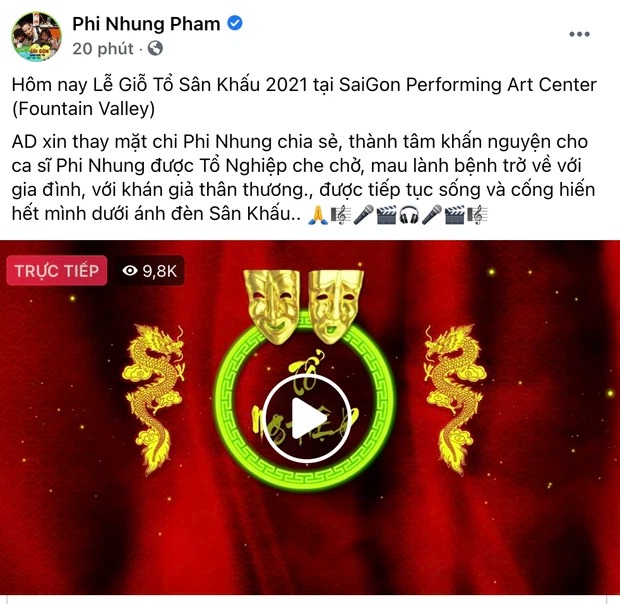Động thái mới nhất trên MXH của phía Phi Nhung. Ảnh: FBNV Động thái mới nhất trên MXH của phía Phi Nhung. Ảnh: FBNV