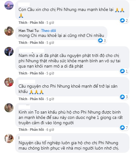 Đông đảo khán giả gửi lời cầu bình an đến nữ ca sĩ ở thời điểm hiện tại. Ảnh: FBNV Đông đảo khán giả gửi lời cầu bình an đến nữ ca sĩ ở thời điểm hiện tại. Ảnh: FBNV