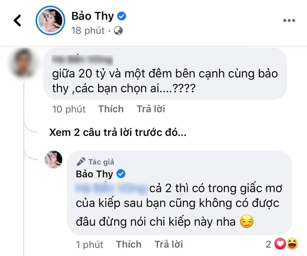 Bảo Thy đáp trả gay gắt lời bình luận khiếm nhã. Ảnh: FBNV Bảo Thy đáp trả gay gắt lời bình luận khiếm nhã. Ảnh: FBNV