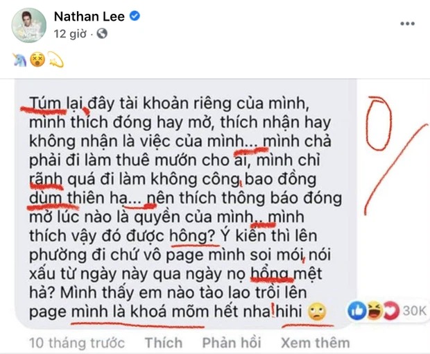Nathan Lee soi ra loạt lỗi chính tả và đánh giá lời bình luận này 0 điểm. Ảnh: FBNV Nathan Lee soi ra loạt lỗi chính tả và đánh giá lời bình luận này 0 điểm. Ảnh: FBNV