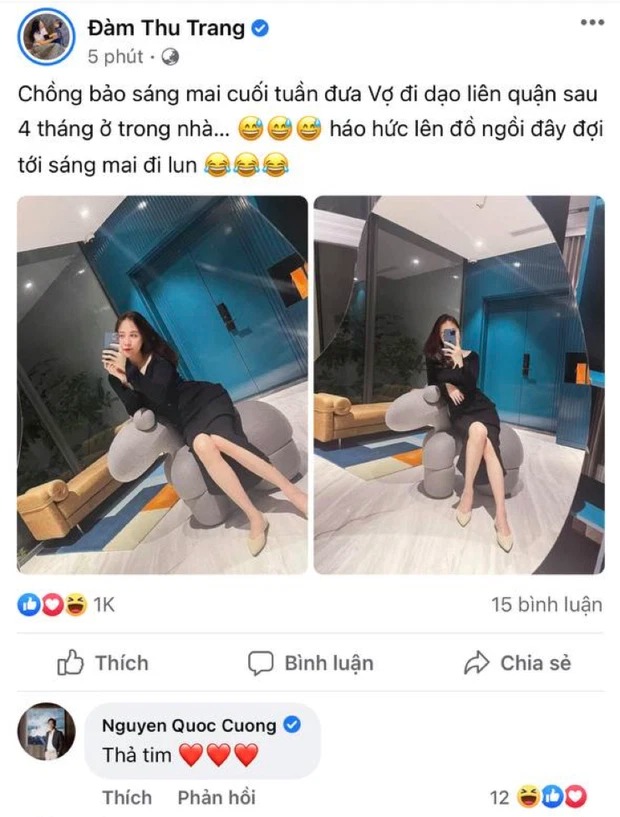 Cường Đôla liên tục để lộ cảm xúc yêu thương với bà xã. Ảnh: FBNV Cường Đôla liên tục để lộ cảm xúc yêu thương với bà xã. Ảnh: FBNV
