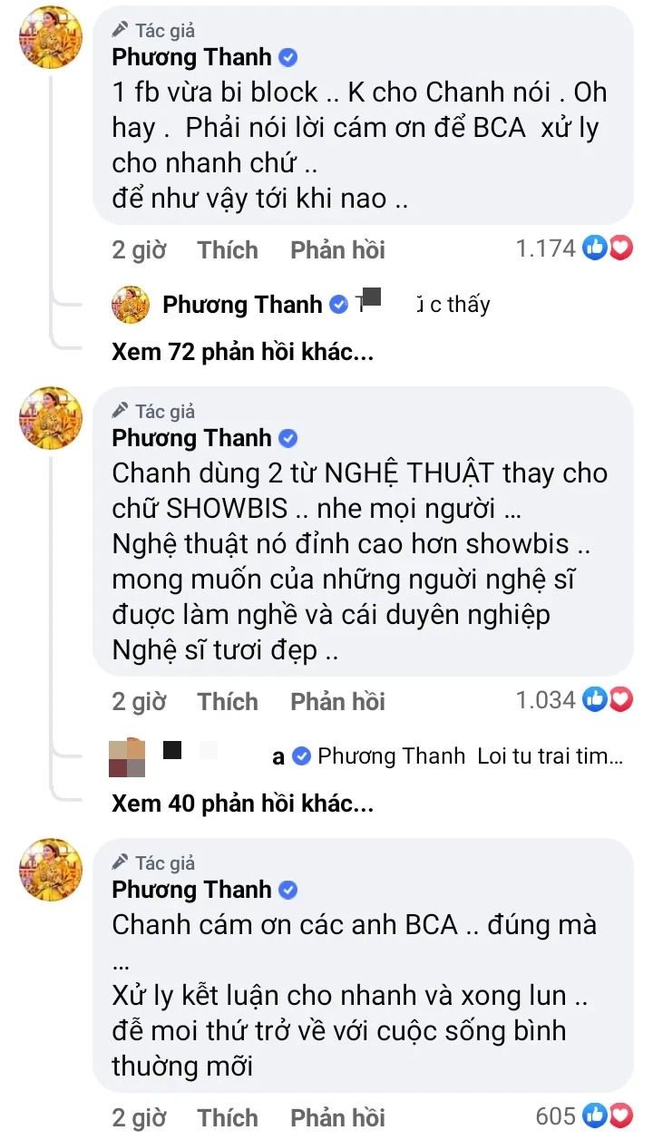 Phương Thanh tiết lộ cô đã bị tấn công trang cá nhân facebook vì những chia sẻ của mình và khẳng định bản thân đứng ở vị trí người làm nghệ thuật để nhận đình sự việc. Ảnh: FBNV Phương Thanh tiết lộ cô đã bị tấn công trang cá nhân facebook vì những chia sẻ của mình và khẳng định bản thân đứng ở vị trí người làm nghệ thuật để nhận đình sự việc. Ảnh: FBNV