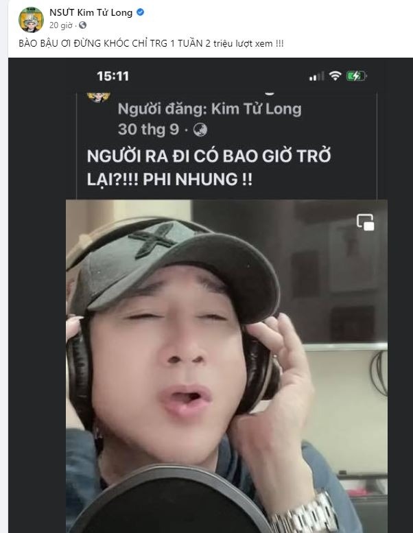 Kim Tử Long khoe thành tích sau khi hát tưởng nhớ Phi Nhung. Ảnh: FBNV Kim Tử Long khoe thành tích sau khi hát tưởng nhớ Phi Nhung. Ảnh: FBNV