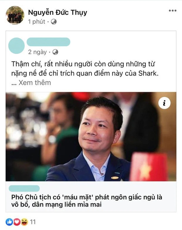 Bầu Thụy bất ngờ có thái độ về quan điểm của shark Hưng. Ảnh: FBNV Bầu Thụy bất ngờ có thái độ về quan điểm của shark Hưng. Ảnh: FBNV