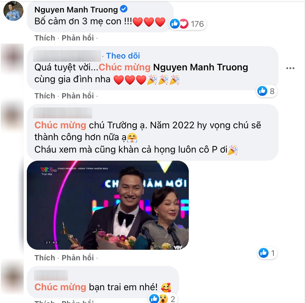 Mạnh Trường nhắn nhủ ngọt ngào đến vợ con. Ảnh: FBNV