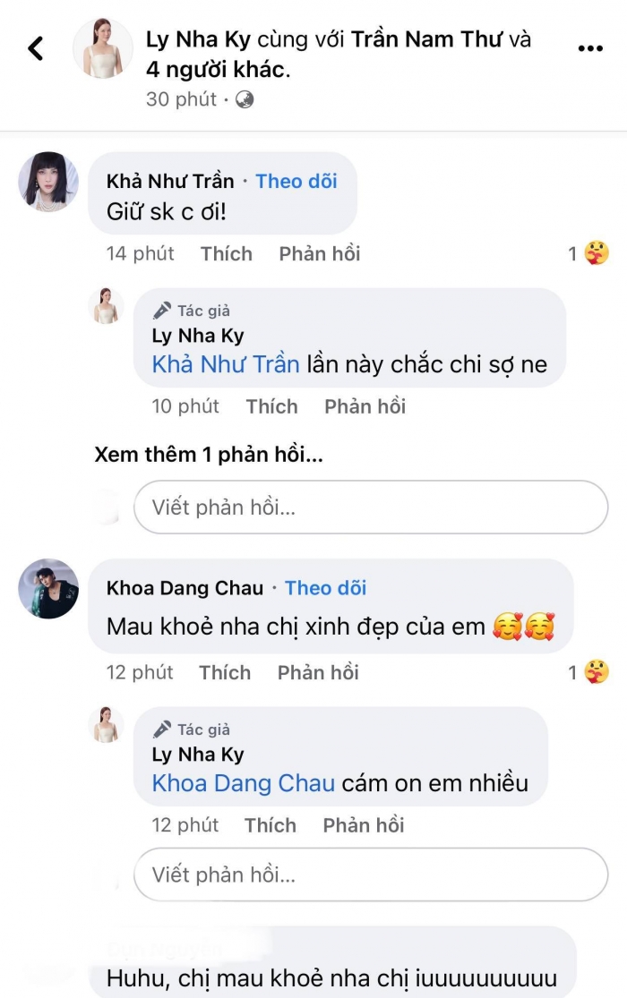 Nhiều đồng nghiệp đã gửi lời nhắn đến Lý Nhã Kỳ. Ảnh: FBNV Nhiều đồng nghiệp đã gửi lời nhắn đến Lý Nhã Kỳ. Ảnh: FBNV