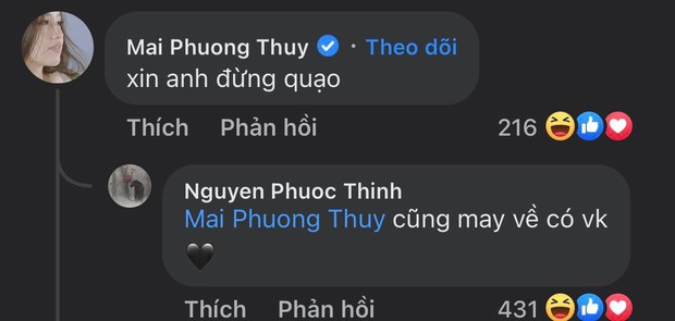 Màn đối đáp cực tình cảm giữa Mai Phương Thúy và Noo Phước Thịnh. Ảnh: FBNV