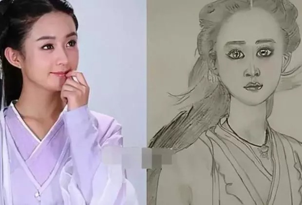 Triệu Lệ Dĩnh trong Hoa Thiên Cốt sở hữu gương mặt bầu bĩnh, dễ thương. Tuy nhiên qua bức phác thảo này, nữ diễn viên không khác gì nhân vật trong một bức tranh biếm họa