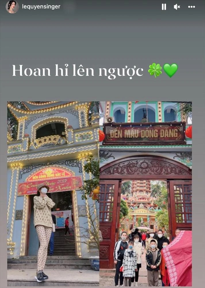 Trang phục đi lễ chùa đầu năm của Lệ Quyên bị đánh giá là không phù hợp. Ảnh: IG