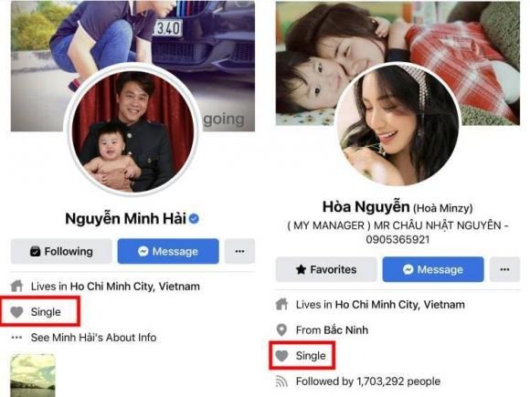 Hai vợ chồng cùng để chế độ độc thân trên trang cá nhân suốt thời gian dài. Ảnh: FBNV