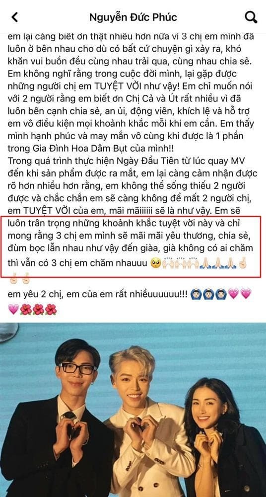 Đức Phúc cũng có dòng chia sẻ đáng chú ý khi đăng ảnh bên Hòa Minzy, Erik. Ảnh: FBNV
