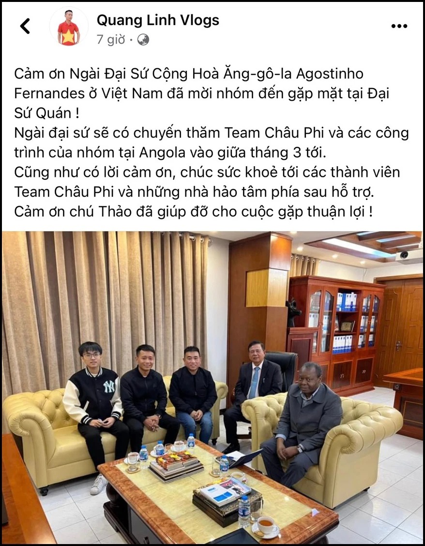 Quang Linh Vlogs chia sẻ niềm vui lớn trên trang fanpage. Ảnh: FBNV