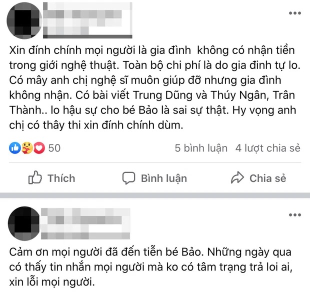 Gia đình nam diễn viên đính chính về những thông tin không chính xác. Ảnh: FB