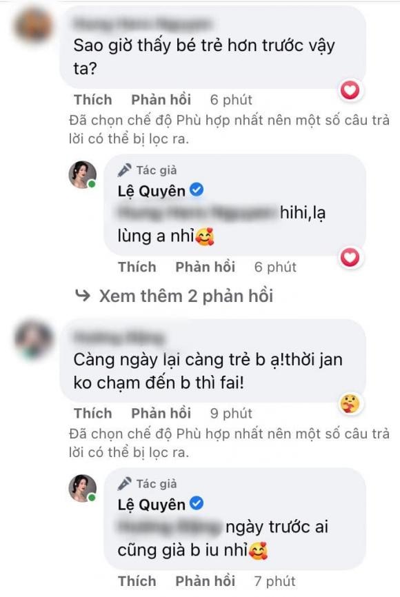 Không ngớt lời ngợi khen nhan sắc và thân hình Lệ Quyên ngày một thăng hạng. Ảnh: FBNV Không ngớt lời ngợi khen nhan sắc và thân hình Lệ Quyên ngày một thăng hạng. Ảnh: FBNV