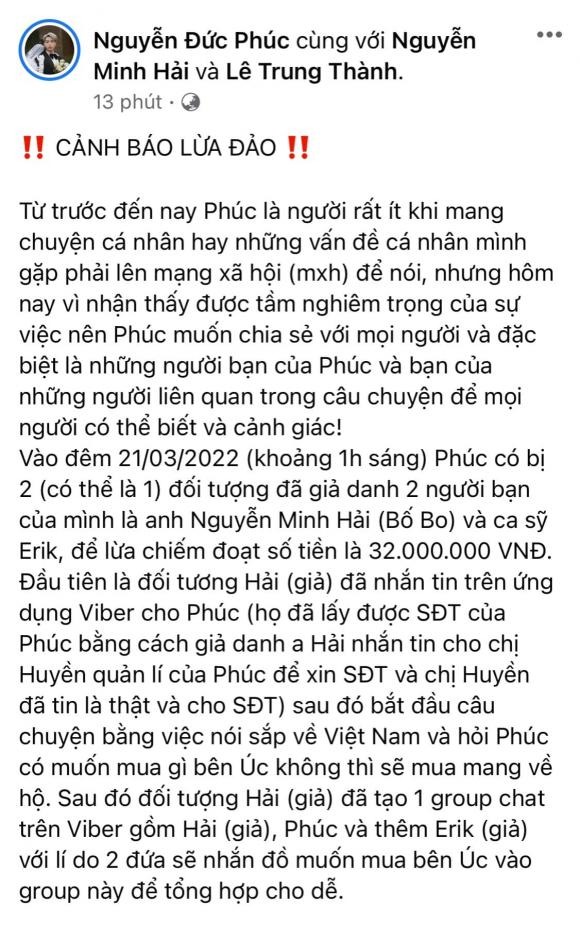 Đức Phúc chia sẻ câu chuyện của mình. Ảnh: FBNV Đức Phúc chia sẻ câu chuyện của mình. Ảnh: FBNV