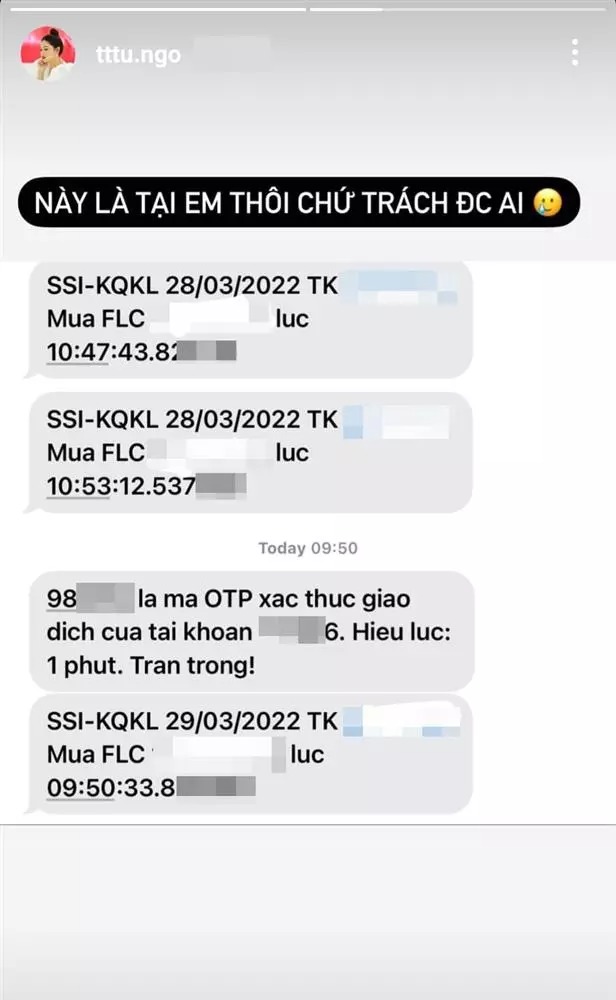 Thanh Tú tiết lộ bản thân vừa rồi đã xuống tay mua cổ phiếu của FLC. Ảnh: IG Thanh Tú tiết lộ bản thân vừa rồi đã xuống tay mua cổ phiếu của FLC. Ảnh: IG