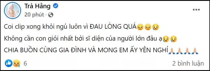 Trà Ngọc Hằng quá đỗi đau lòng trước sự việc. Ảnh:FBNV