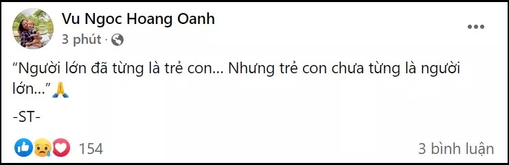 Hoàng Oanh dùng một câu nói sưu tầm được để thể hiện những gì đang suy nghĩ. Ảnh: FBNV