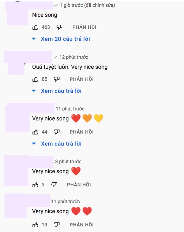 Nhiều lời bình luận bằng tiếng Anh ngắn ngủi với cùng một nội dung được để lại dưới MV của Sơn Tùng. Ảnh: Chụp màn hình Nhiều lời bình luận bằng tiếng Anh ngắn ngủi với cùng một nội dung được để lại dưới MV của Sơn Tùng. Ảnh: Chụp màn hình
