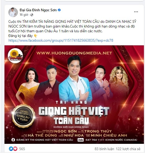 Ngọc Sơn báo tin vui tới mọi người. Ảnh: FB Ngọc Sơn báo tin vui tới mọi người. Ảnh: FB