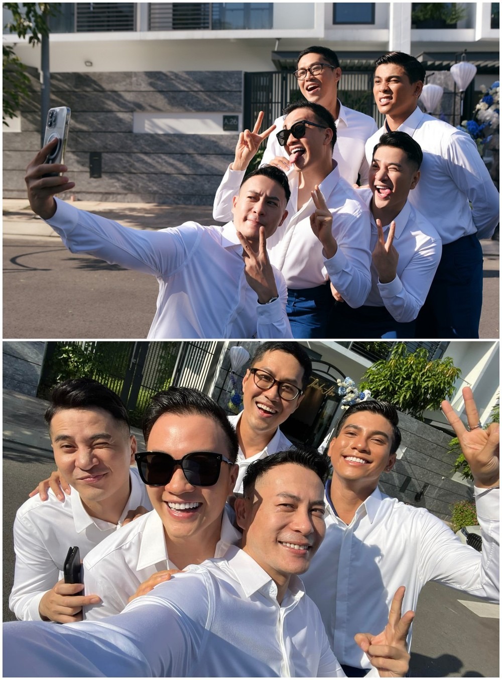 Xuất hiện bên dàn phù rể điển trai nhưng Lương Mạnh Hải vẫn rất nổi bật. Ảnh: FBNV Xuất hiện bên dàn phù rể điển trai nhưng Lương Mạnh Hải vẫn rất nổi bật. Ảnh: FBNV