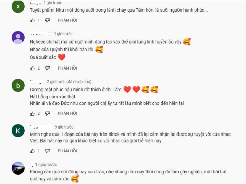Bình luận của khán giả dành cho Mỹ Tâm (Ảnh chụp màn hình) Bình luận của khán giả dành cho Mỹ Tâm (Ảnh chụp màn hình)