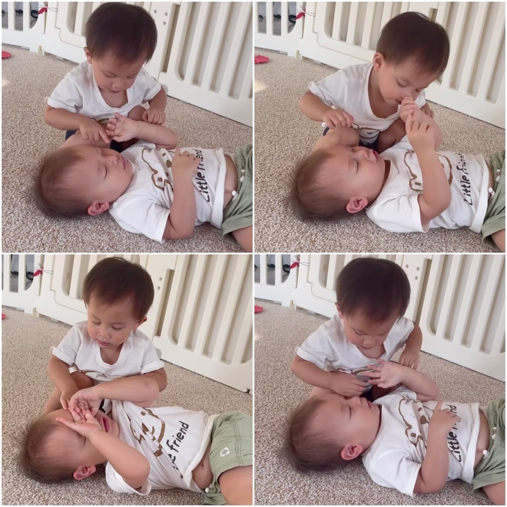 Khi mẹ vắng nhà, Lisa ra dáng chị ba chăm em Leon cực khéo - Ảnh 2