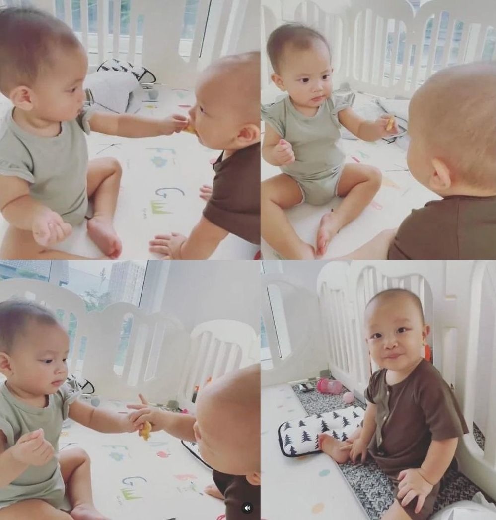 Lisa rất thích đút đồ cho em ăn