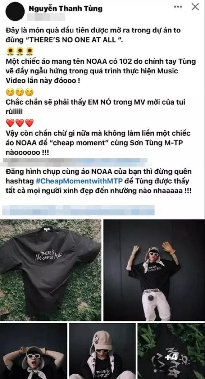 Sơn Tùng đăng bán áo trên trang cá nhân