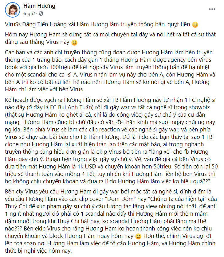 Bài đăng của Hàm Hương. Ảnh: chụp màn hình Bài đăng của Hàm Hương. Ảnh: chụp màn hình