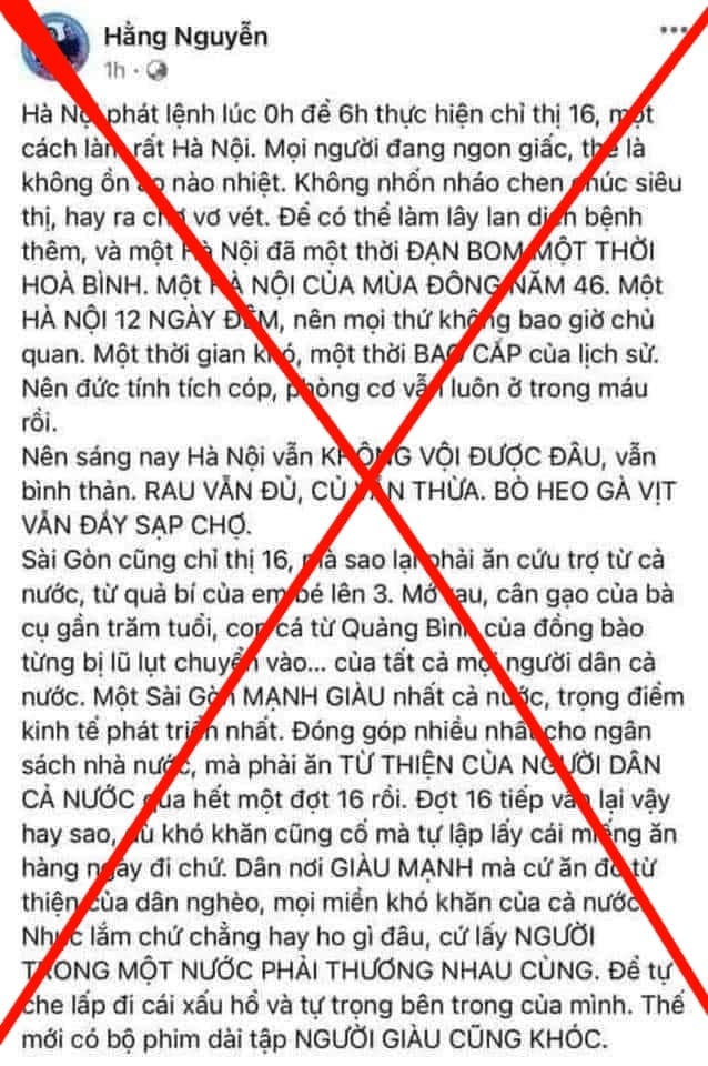Bà Nguyễn Hằng nhận cái kết đắng vì 'vạ miệng': 'Sài Gòn ăn cứu trợ của cả nước' 1 Bà Nguyễn Hằng nhận cái kết đắng vì 'vạ miệng': 'Sài Gòn ăn cứu trợ của cả nước' 1