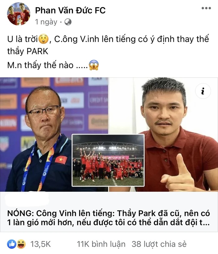Thực hư Công Vinh công khai chê ông Park, muốn thay thế HLV dẫn dắt đội tuyển Việt Nam 1