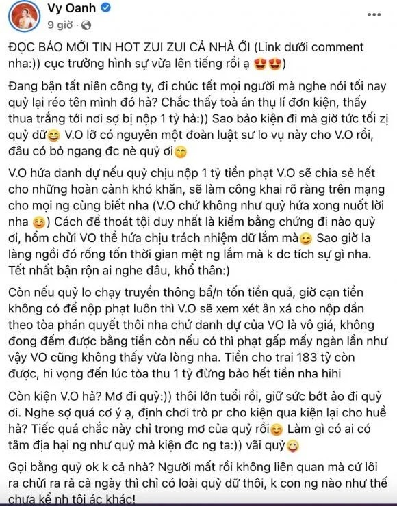 Chuyện Sao 26/1: Vy Oanh tuyên bố mới sau khi đòi bồi thường tiền tỷ, Lệ Quyên bóng gió với Lâm Bảo Châu? 3