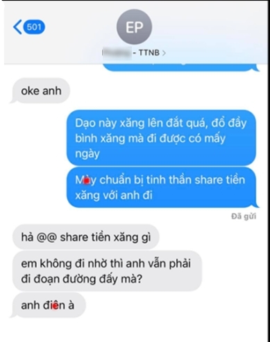 Tin nhắn của đồng nghiệp nữ. Ảnh: Chụp màn hình