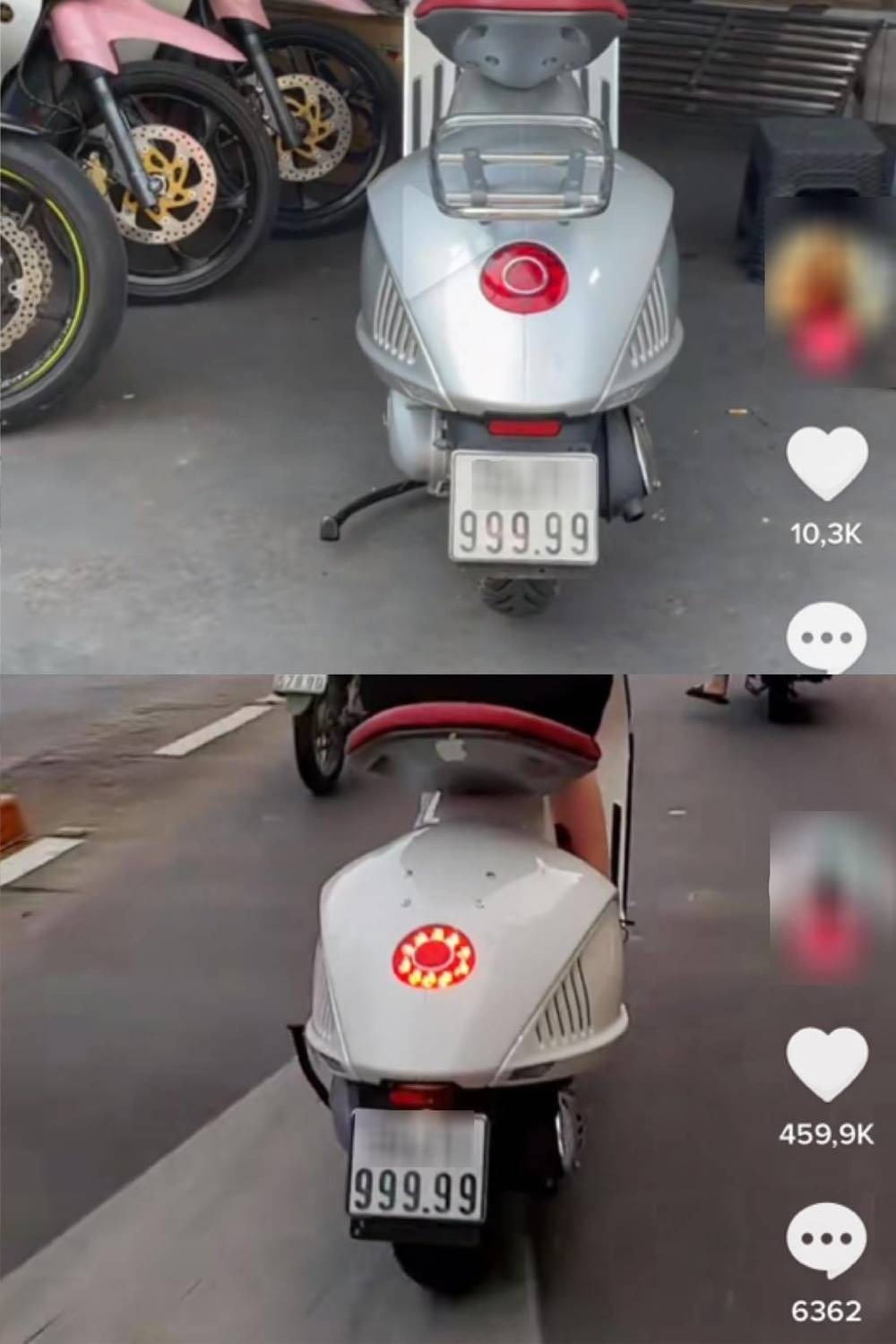 4 chiếc xe máy đều dùng chung một tấm biển 999.99. Ảnh: Chụp màn hình