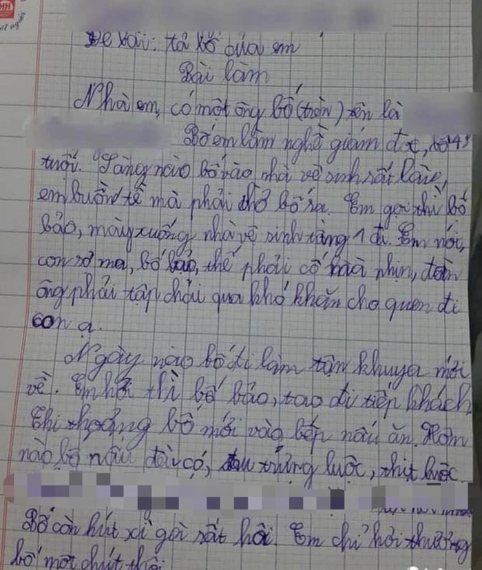 Bài tập làm văn dễ thương. Ảnh: Chụp màn hình